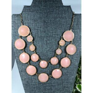 Charming Charlie Peach Facet Stones Lucite Bib Gold Tone Two Strand 18" Necklace